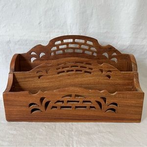 Vintage Carved Wooden Letter Rack Walnut Bowl Factory